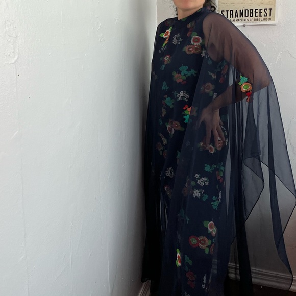 Vintage 70’s I. Magnin / Floral Maxi Dress with Chiffon Overlay - Picture 2 of 8